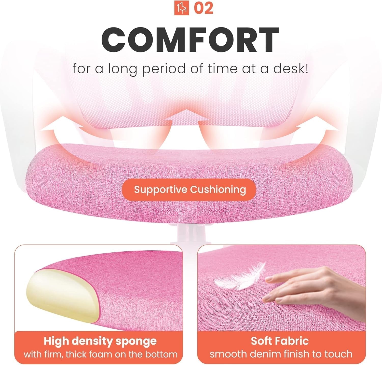 Office Chair Computer Desk Chair Gaming Ergonomic Mid Back Cushion Lumbar Support with Comfy Mesh Adjustable Swivel Rolling Home (Pink)-4