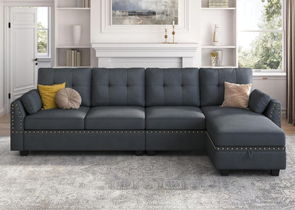 Bluish Grey Sectional Sofa L-Shaped, Convertible-2