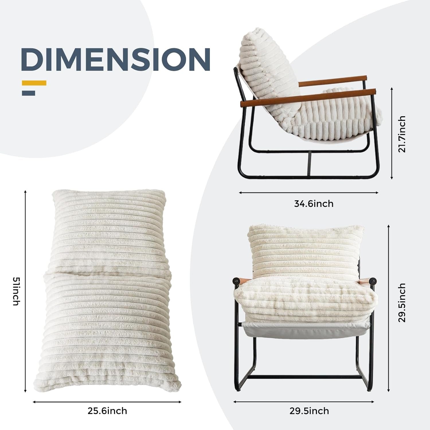 Boucle Sherpa Arm Chair Mid Century Modern Metal Frame-1