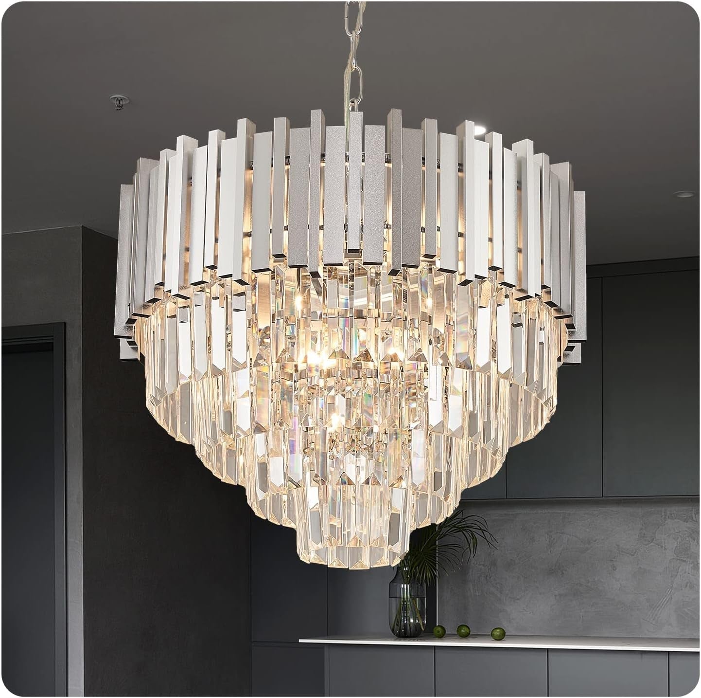 Chrome Crystal Chandelier 20 Inch 5 Tier 8 Light Pendant-0