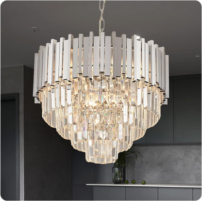 Chrome Crystal Chandelier 20 Inch 5 Tier 8 Light Pendant-0