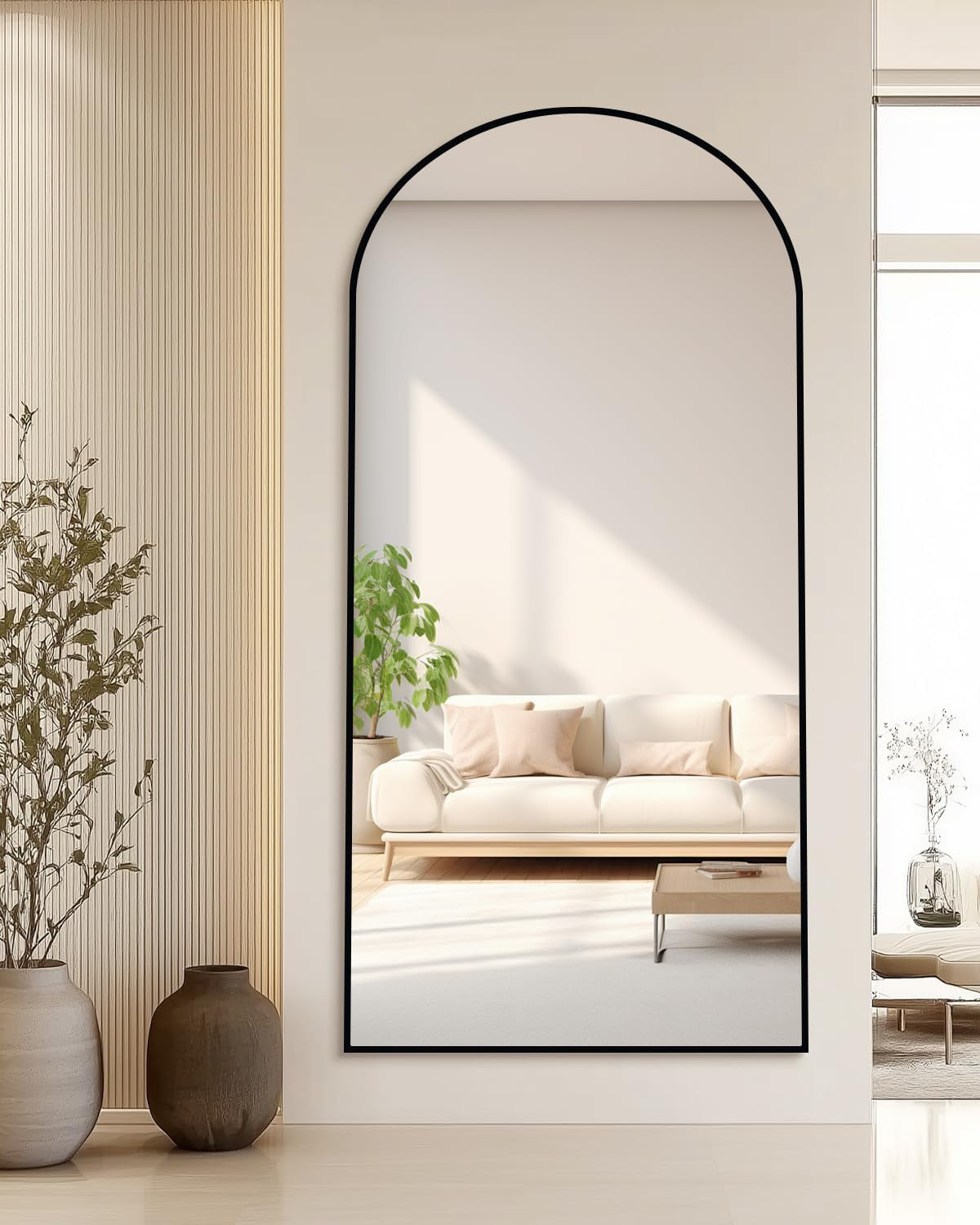 Arched Mirror Full Length, 71"×32" Full Length Mirror with Stand, Standing Floor Mirror Wall, Hanging or Leaning Large Full Body Mirror for Bedroom Living Room (Black)-2