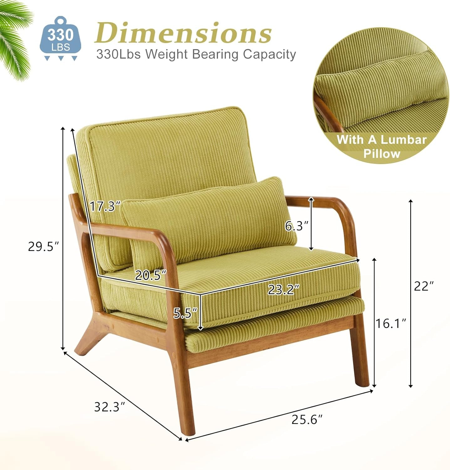 Corduroy Nightshade Green Armchair With Lumbar Pillow-1