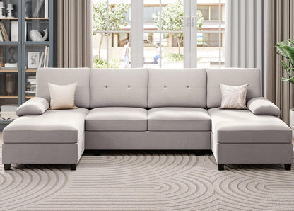 Sectional Sofa Couches for Living Room, U Shaped Sofa Living Room Furniture Sets, 4 Seat U Shaped Sofa Sectional Couch with Chaise, Beige-3