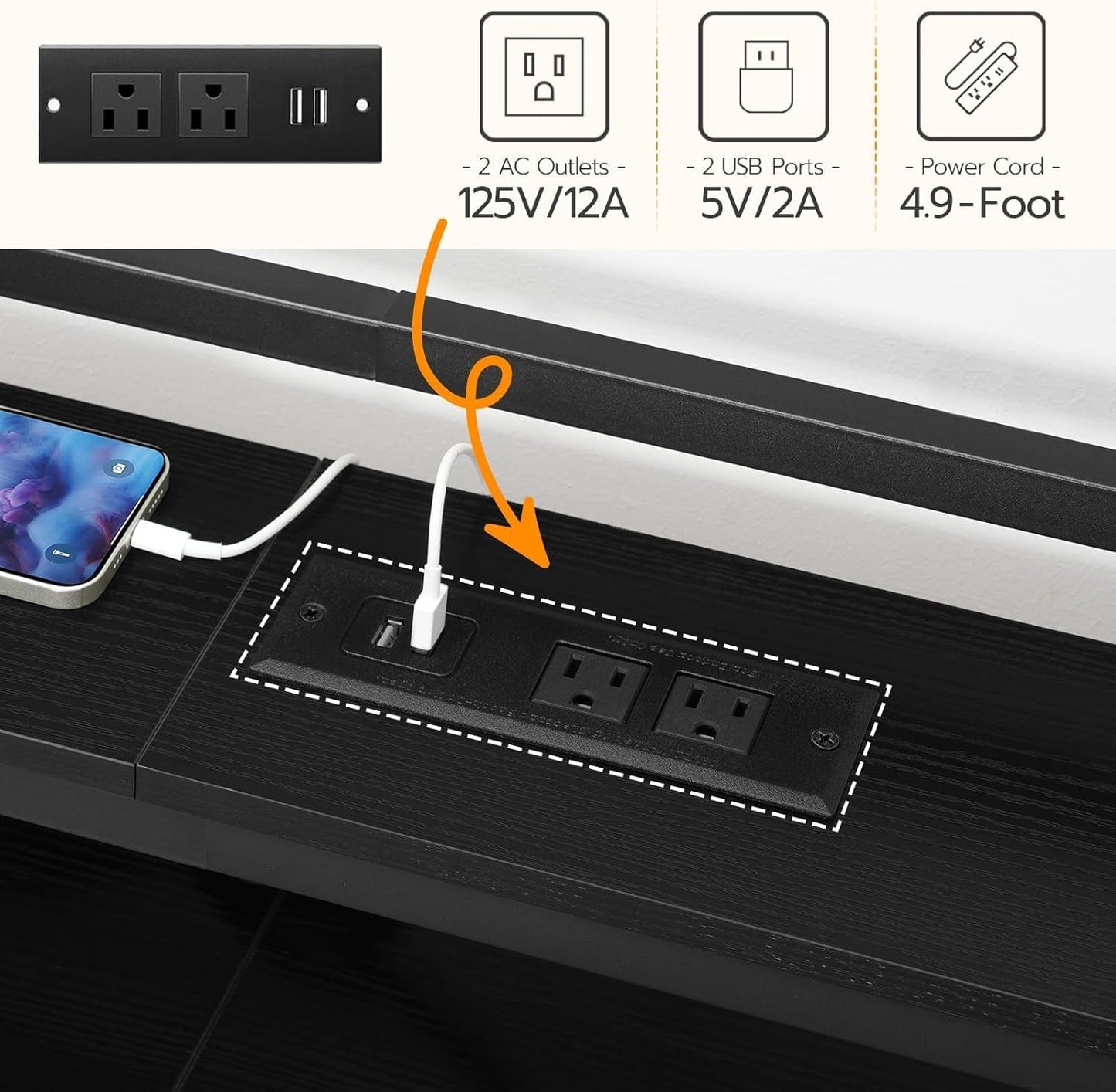 King Size Headboard with Charging Station and LED Lights-2