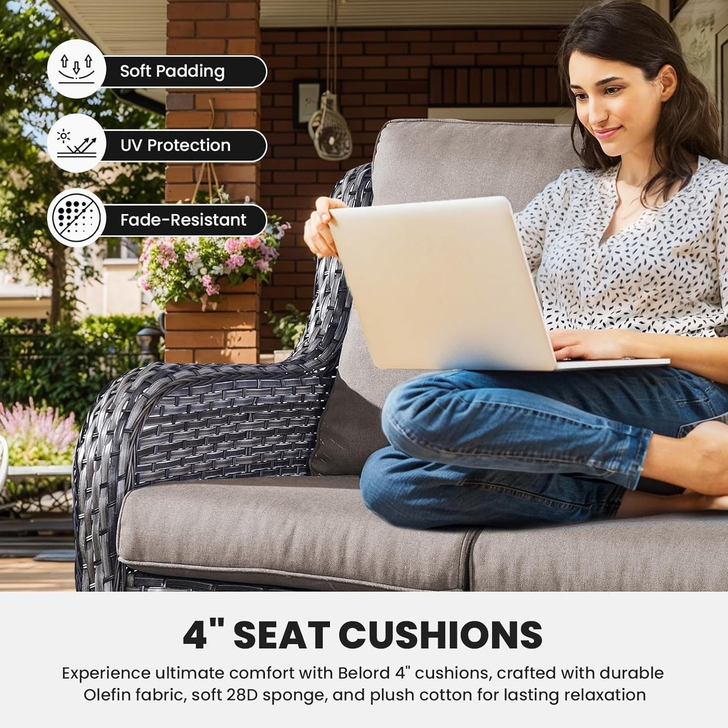 Outdoor Furniture 3-Seater Rattan Sofa Patio Wicker Sofa Couch Furniture Set with Washable Cushions-2