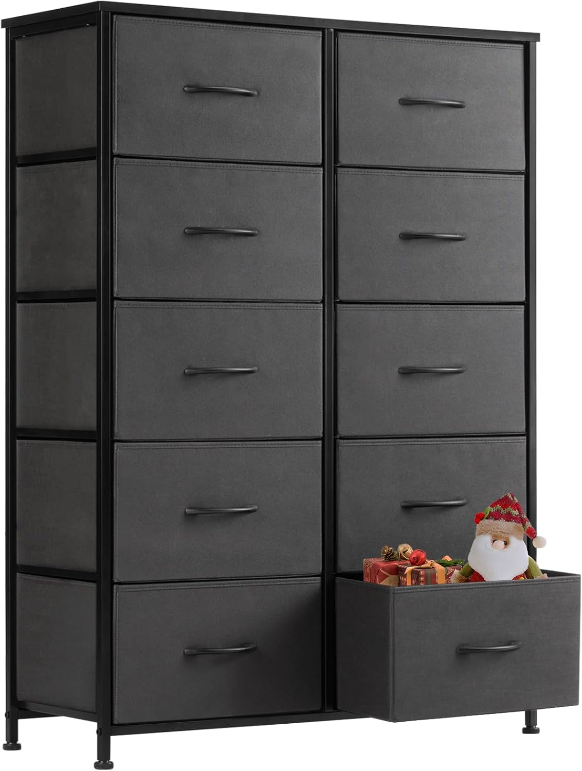 Dresser, Tall Dresser for Bedroom, Drawer Dresser Organizer Storage Drawers with 10 Drawers, Chest of Drawers with Fabric Bin, Steel Frame, Wood Top for Bedroom, Closet, Entryway-0