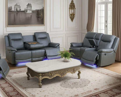 Power Recliner Sofa Set with LED Lights,Leather Living Room Furniture Set with USB Port/Storage Console/Cup Holders,Reclining Sofa Set for House/Home Theater(Sofa&Loveseat 2 Pieces)-0