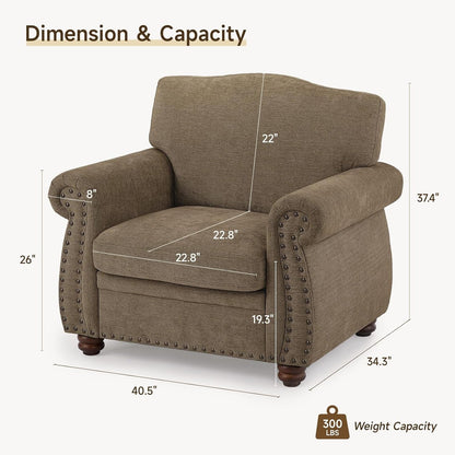Brown Nailhead Trim Armchair For Living Room Decor Accent-1