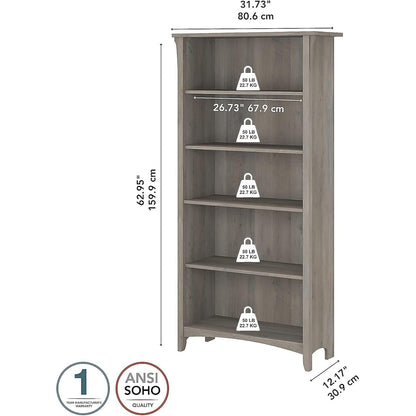 Salinas 5-Shelf 63-Inch H Bookcase, Driftwood Gray-2
