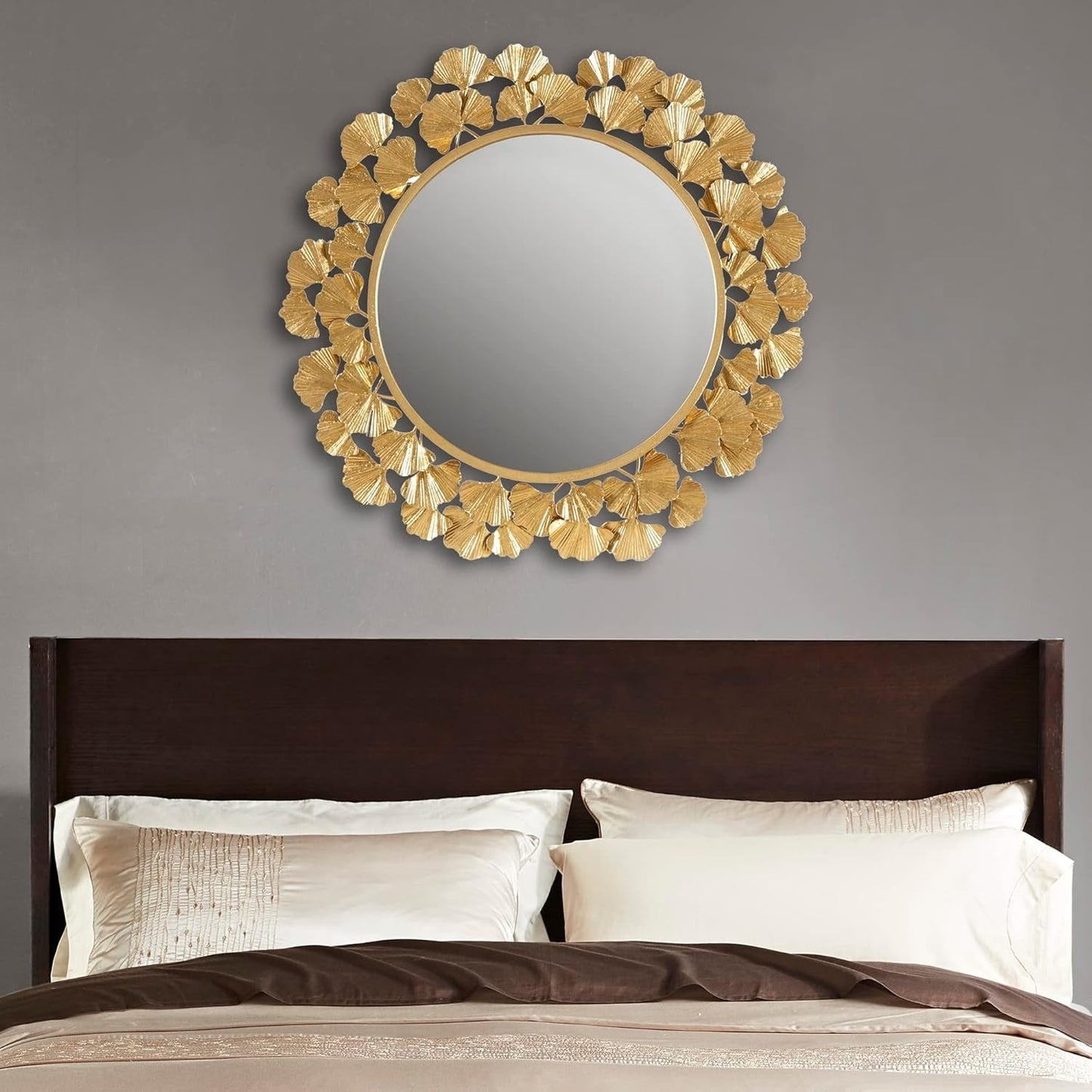 Wall Décor Large round Living Room Iron Metal Mirrors Ready to Hang Bedroom Decoration, 30.5"" X 30.5"", Eden Gold (MT160-0021)-2