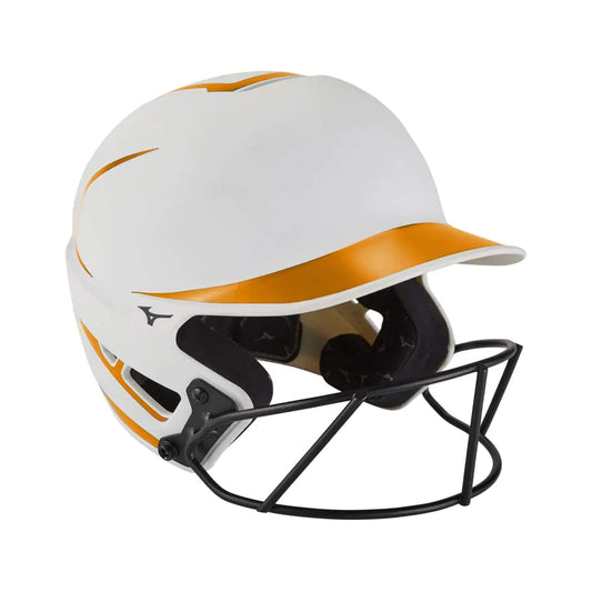 Mizuno F6 Adult Fastpitch Softball Batting Helmet with Mask White-Orange Large/X-Large