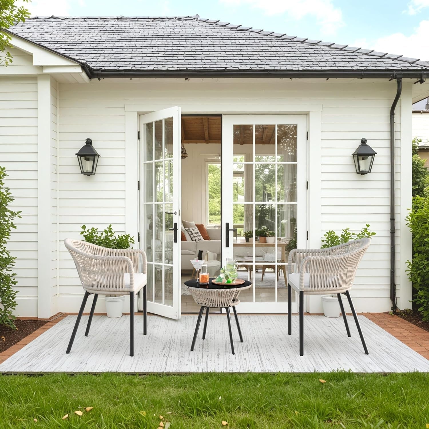 Patio Bistro Set 3 Piece Rope Wicker-0