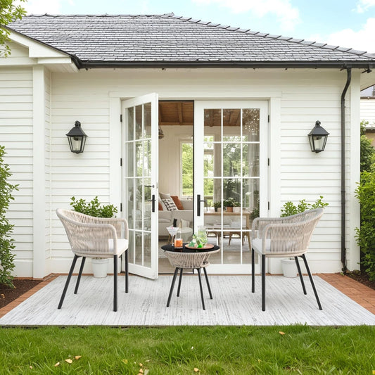 Patio Bistro Set 3 Piece Rope Wicker-0