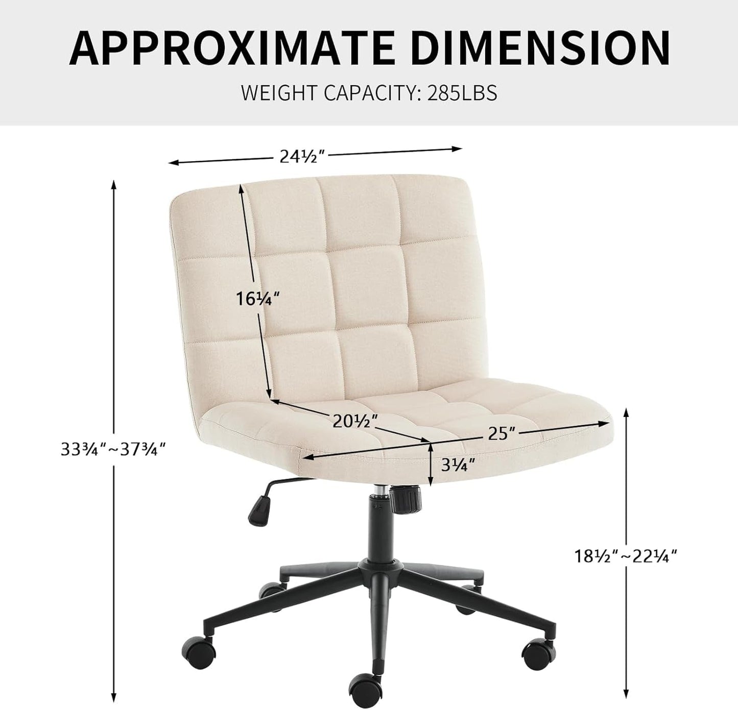 Swivel Criss Cross Legged Chair with Wheels for Home Office, Wide Armless Desk Chair Height Adjustable Comfy Seat for Desk,Vanity, Bedroom, Beige-1