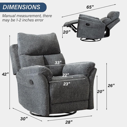 Swivel Rocker Recliner Chair Nursery, Manual Fabric Small Rocking Recliner, Modern Rocking Reclining Chairs for Living Room, Bedroom, Small Space (Gray)-1