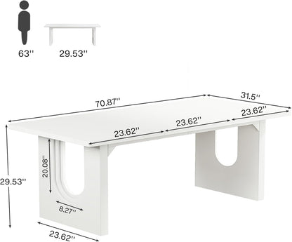 Modern Dining Table for 6 to 8 People, 71" Large Kitchen Dining Table with Wood Pedestal Base, Rectangular Long Dinner Table for Kitchen, Dining Room, Living Room, White-1