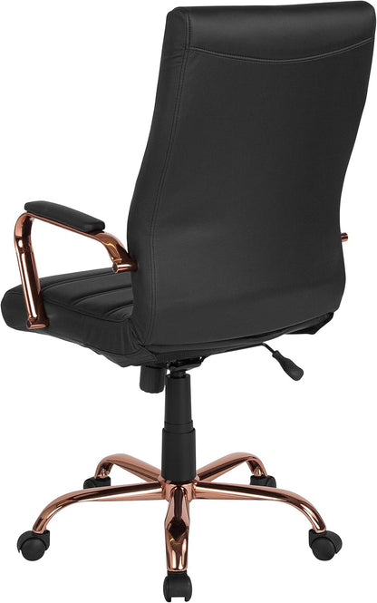 Whitney High-Back Swivel Leathersoft Desk Chair with Padded Seat and Armrests, Adjustable Height Padded Office Chair, Black/Rose Gold-4