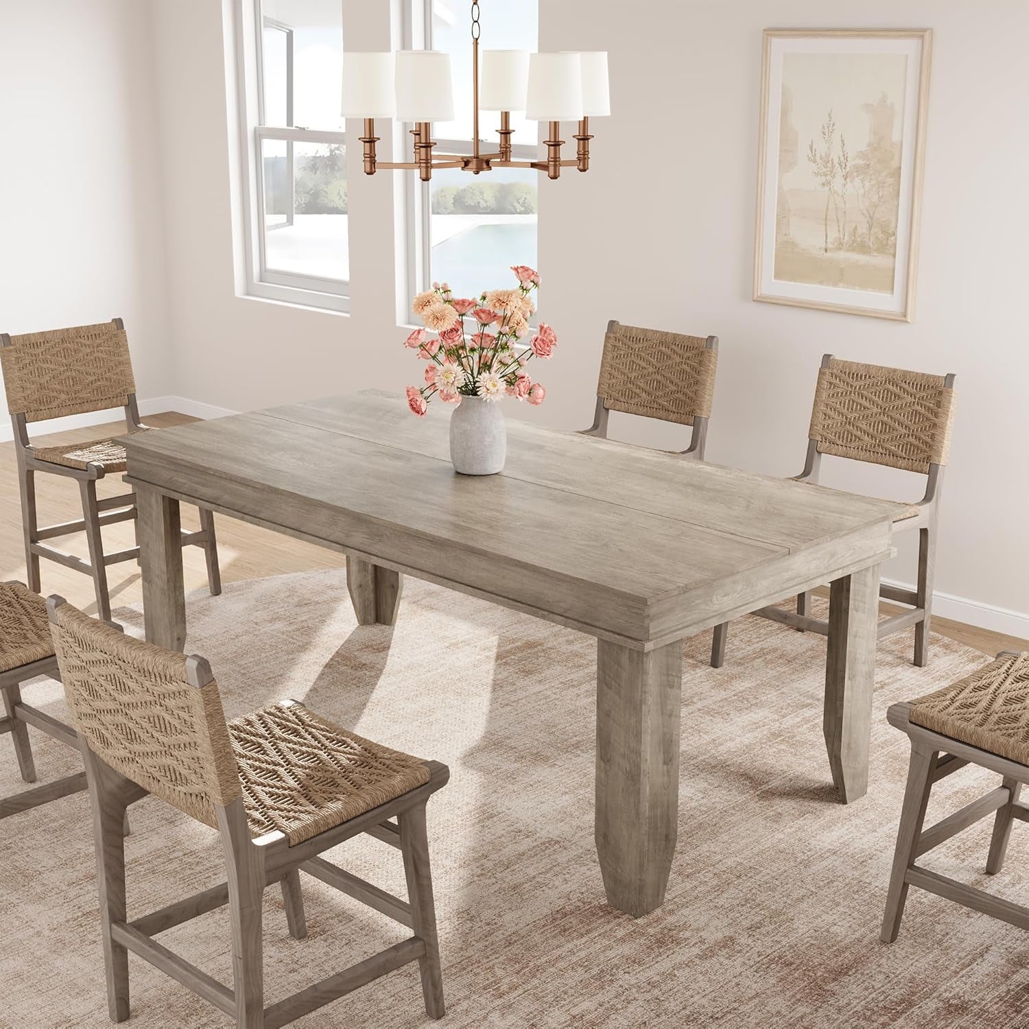 Gray Farmhouse Dining Table 71 Inch For Kitchen Living Room-3