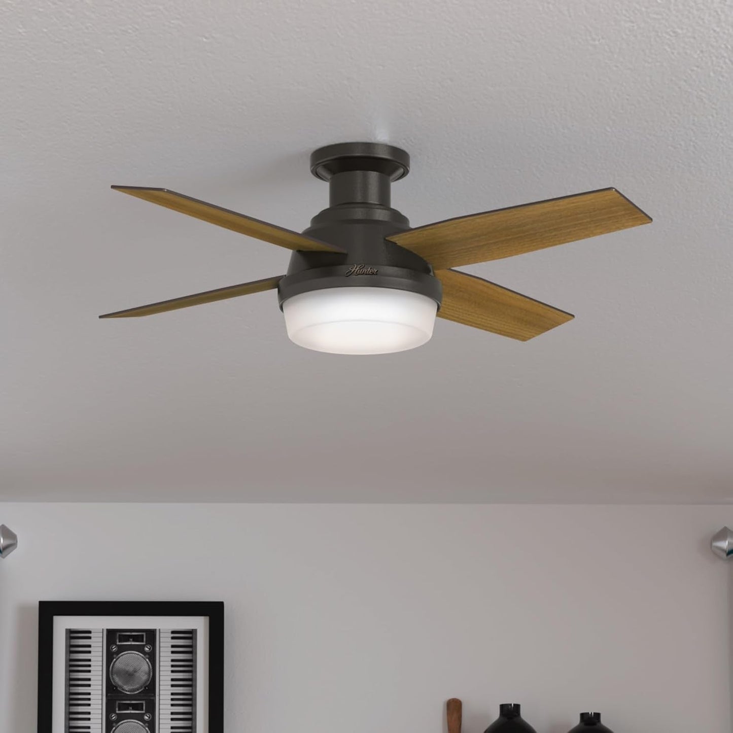 Fan Dempsey Low Profile Ceiling Fans with Lights and Remote, Flush Mount Ceiling Fan with Lights, Metal, Noble Bronze Finish, 44 Inch LED-0