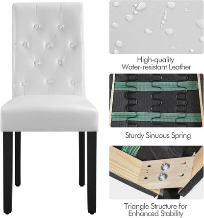 Yaheetech Dining Chairs with Leather Seat and Solid Wood Legs Button Tufted Padded Kitchen Chair Accent Side Chair for Home Kitchen and Restaurant, Set of 6, White-4