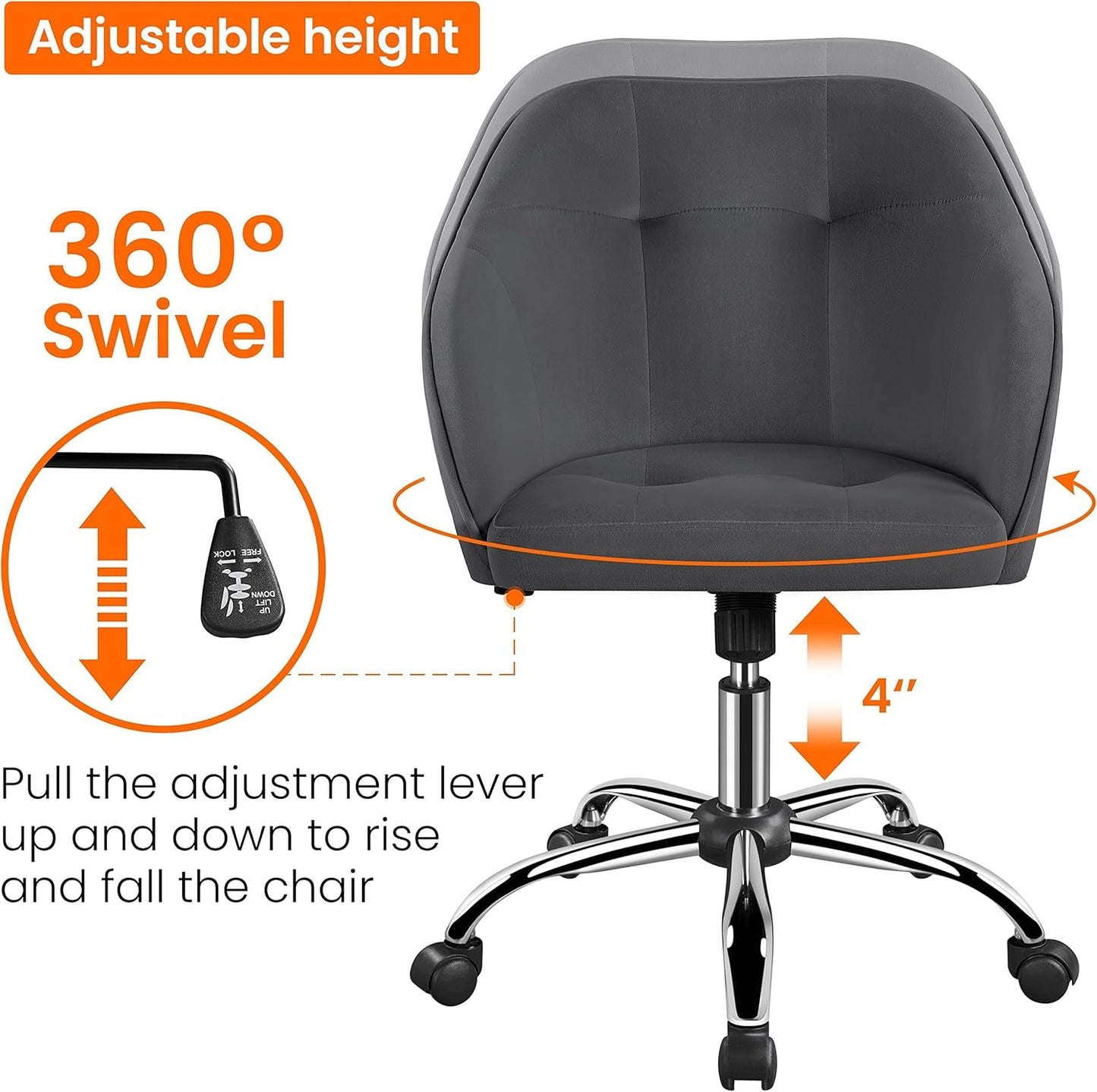 Office Chair Height Adjustable Mid Back Chair Swivel Large Seat Chairs Desk Chair Computer Chair on Wheels with Armrests-4