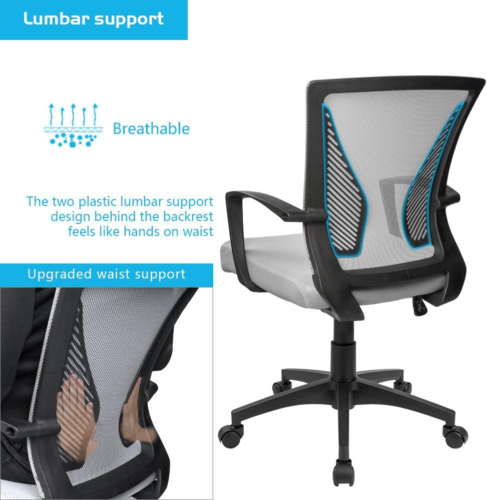 Office Chair Mid Back Swivel Lumbar Support Desk Chair, Computer Ergonomic Mesh Chair with Armrest (Gray)-4