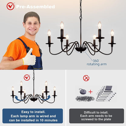 Six Light Black Industrial Farmhouse Chandelier Pendant-3