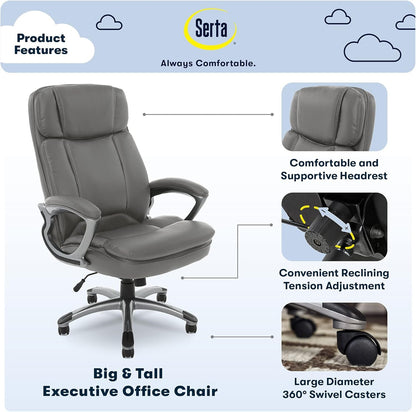 Fairbanks Big and Tall High Back Executive Office Chair, Ergonomic Gaming Computer Chair with Layered Body Pillows, Contoured Lumbar Zone, Gray-3