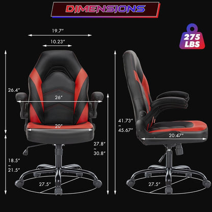 Black Red Gaming Chair, Leather, Flip-Up Arms, Swivel-2