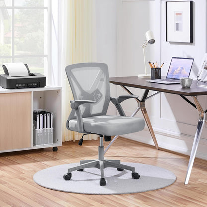 Mesh Office Chair Swivel Desk Chair Computer Chair with Flip-Up Arms Adjustable Height Lumbar Support Executive Task Chair for Home Office Study Meeting, Gray-1