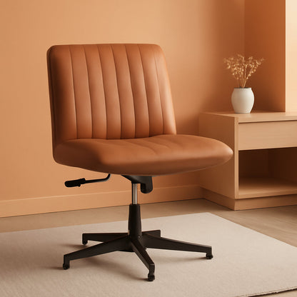 Criss Cross Chair,Armless Cross Legged Office Chair,Wide Comfty Desk Chair with No Wheels Modern Height Adjustable,Swivel Fabric Vanity Chair Computer Task Chair (Pack of 1, Brown)-0