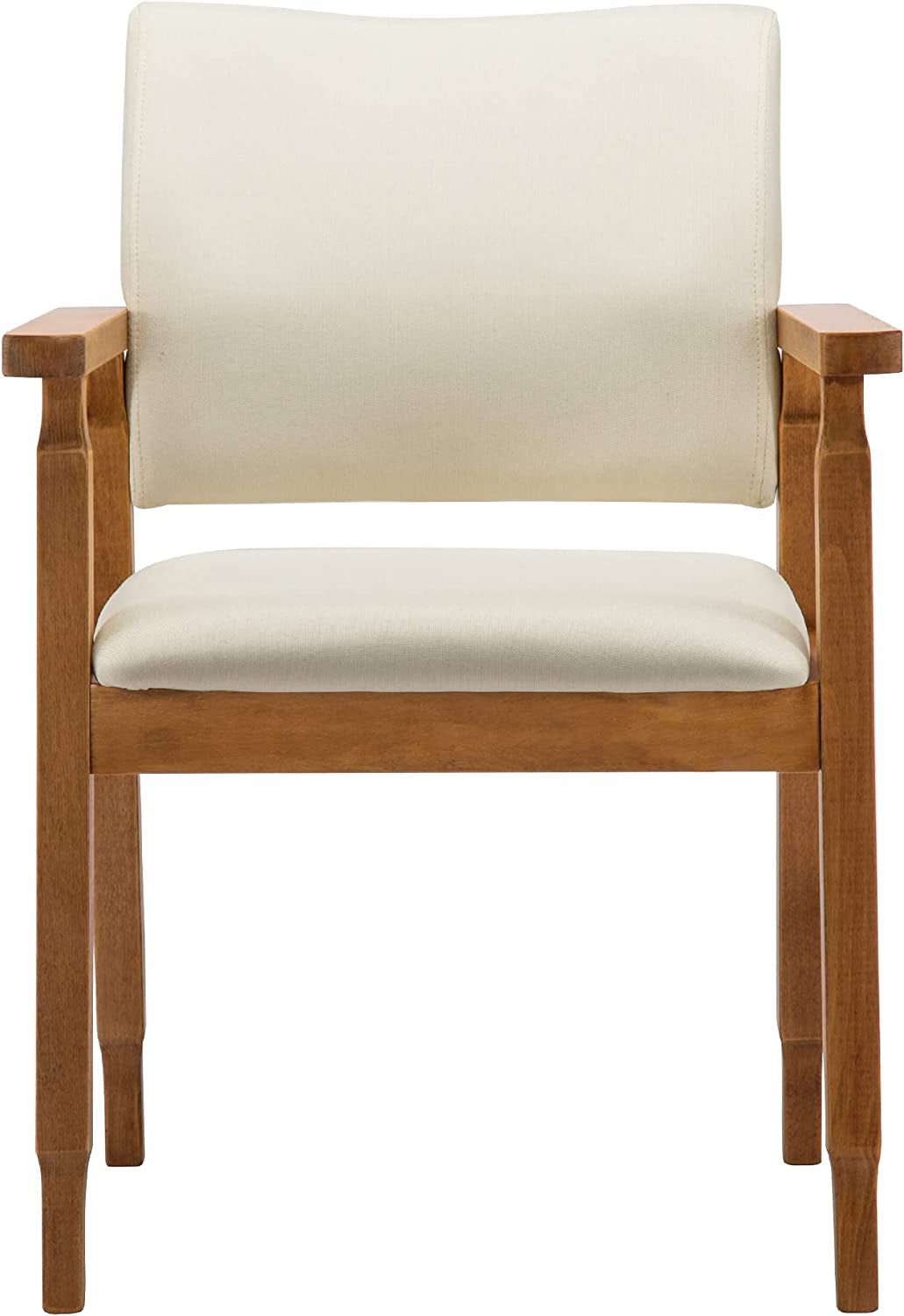 Mid Century Modern Walnut Dining Chairs Wood Arm Beige Fabric Kitchen Cafe Living Room Decor Furniture-3