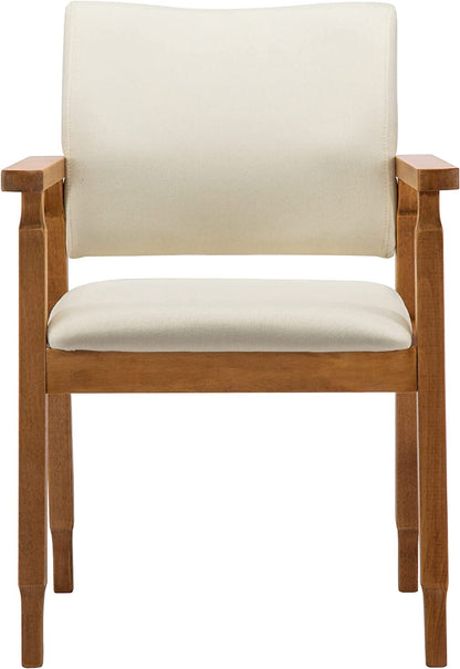 Mid Century Modern Walnut Dining Chairs Wood Arm Beige Fabric Kitchen Cafe Living Room Decor Furniture-3