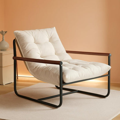 Beige Upholstered Contemporary Accent Chair With Armrests-0