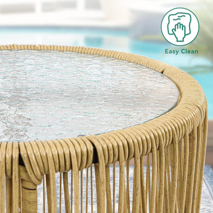 3-Piece Outdoor Patio Furniture Wicker Bistro Set, All-Weather Rattan Conversation Chairs for Backyard, Balcony and Deck with Soft Cushions, Glass Side Table (Light Brown+Navy Blue)-3