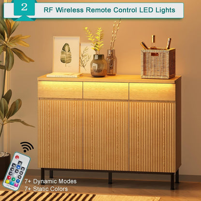 Natural 46Inch LED Sideboard Buffet Cabinet Storage-3