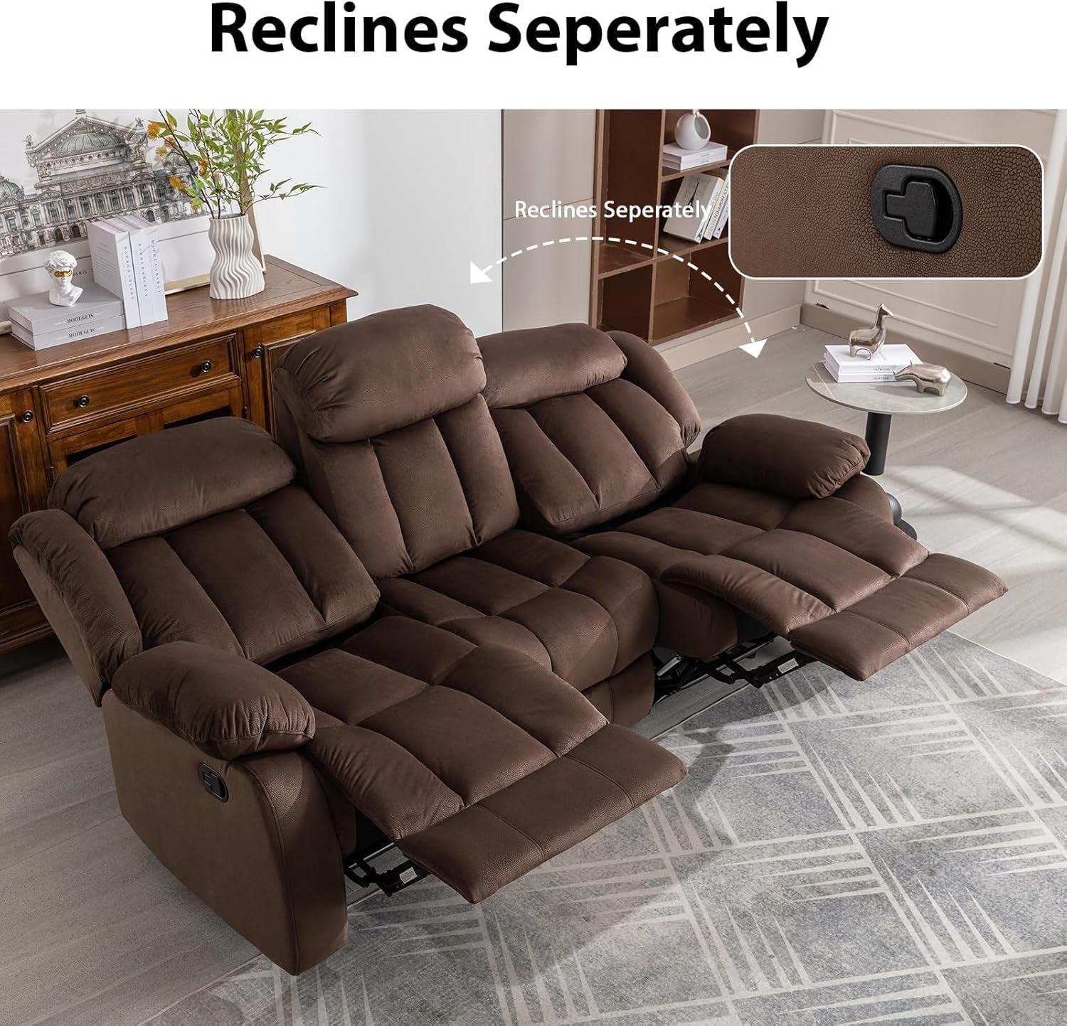 Manual Reclining Sofa Set, Classic Recliner Sofa with Overstuffed Arms and Backrest, Include 1 Recliner Chair and 1 3-Seat Reclining Sofa (Recliner+Sofa)-4