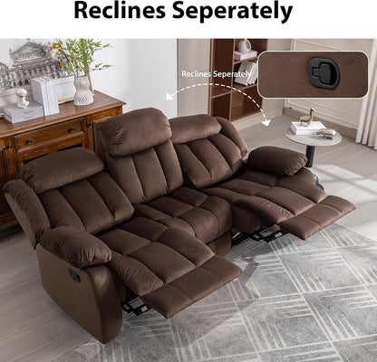 Manual Reclining Sofa Set, Classic Recliner Sofa with Overstuffed Arms and Backrest, Include 1 Recliner Chair and 1 3-Seat Reclining Sofa (Recliner+Sofa)-4