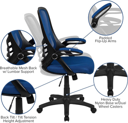 Porter High-Back Swivel Office Chair with Adjustable Lumbar Support and Seat Height, Ergonomic Mesh Desk Chair with Flip-Up Armrests, Blue/Black-3