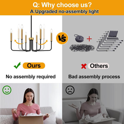 Black and Gold Chandelier, 6-Light Farmhouse Chandelier for Dining Room Lighting Fixtures Hanging, Dining Light Fixtures Industrial Modern Chandelier for Bedroom, Foyer, Living Room and Entryway-4