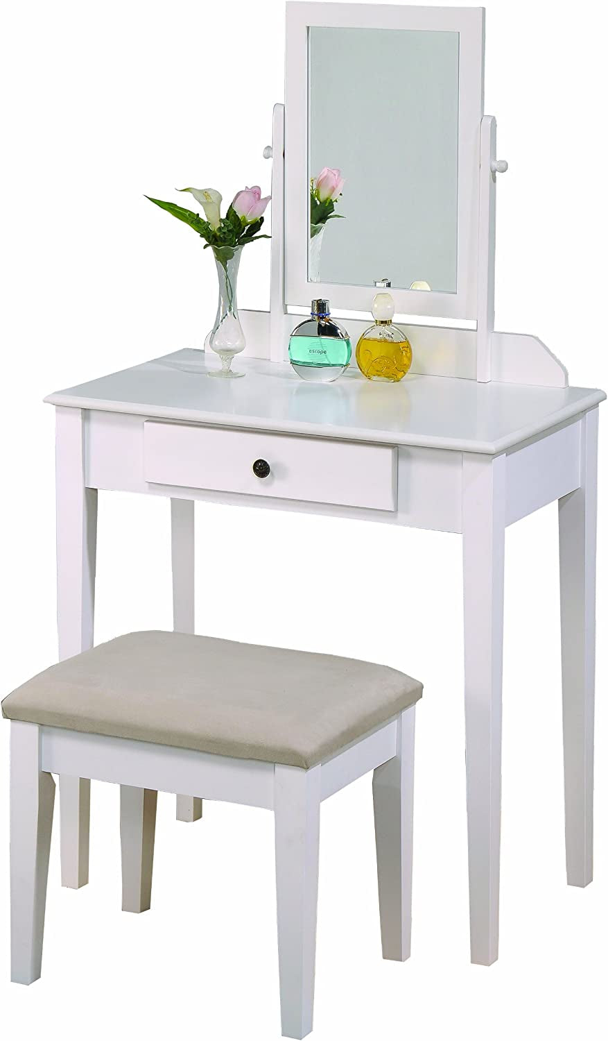 White Vanity Table and Stool Set-1