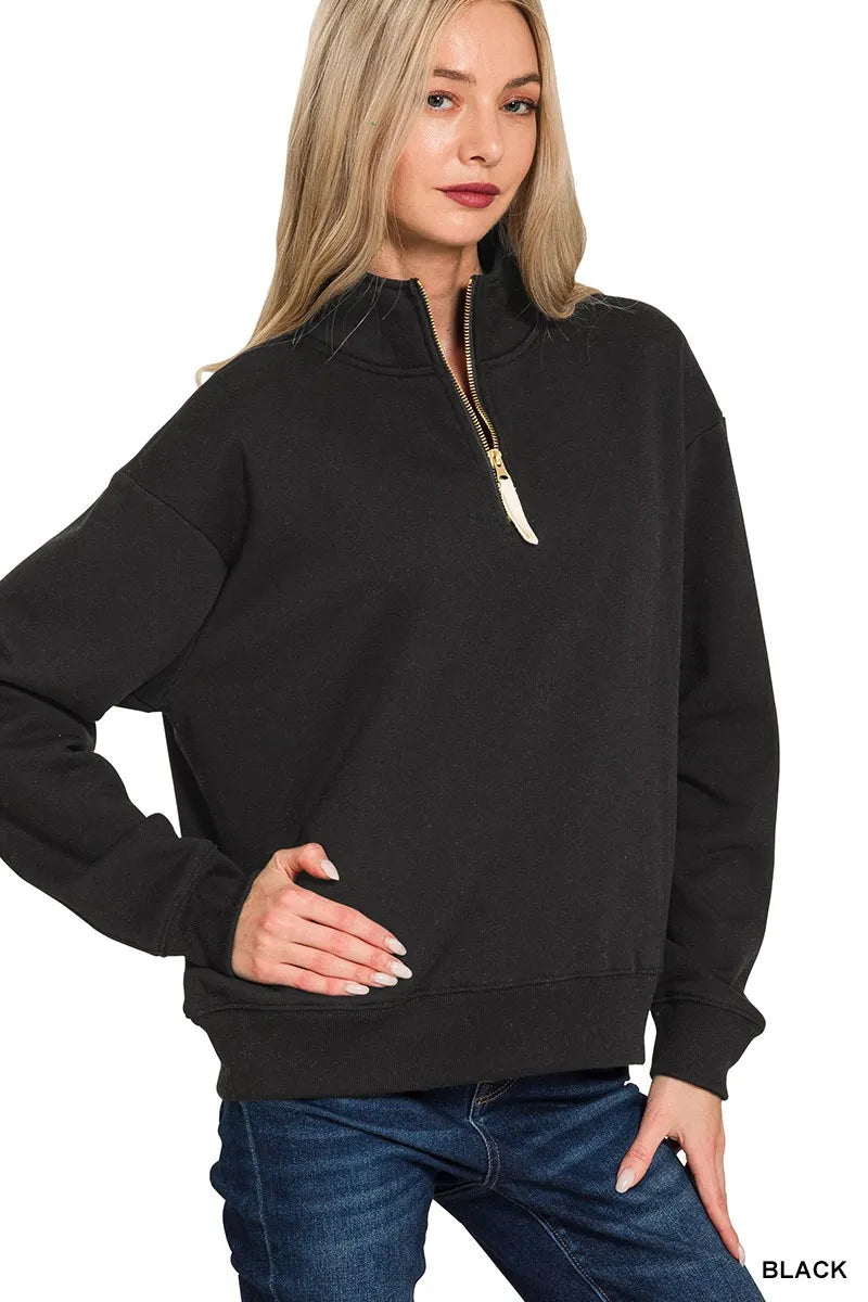 Zenana Fleece Half Zip Sweatshirt