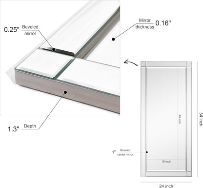 Modern Squared Corner Rectangle Wall Mirror for Vanity & Bathroom Solid Wood Frame, 1"-Beveled Center, Ready to Hang, 24" X 54", Clear-1