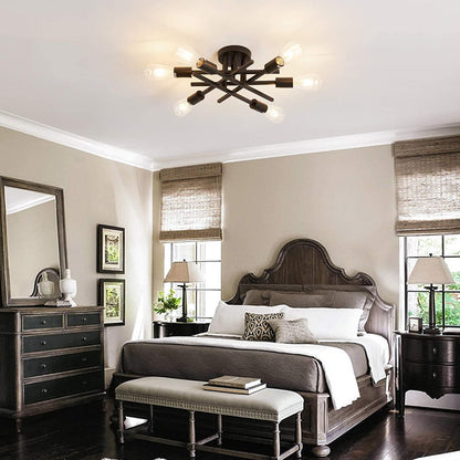 Semi Flush Mount Modern Ceiling Light Fixture， 6 Lights Black Vintage Matte Sputnik Chandelier Ceiling Lamp with E26 Bulb Base for Farmhouse Dining Room Living Room Bedroom Study Kitchen-1