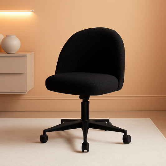 Candy Chair Armless Cute Desk Chair,Comfy Small Office Chair with Wheels,Vanity Chair with Lumbar Support,Teddy Adjustable Rolling Swivel Computer Task Chair for Home Office,Bedroom,Jet Black-0