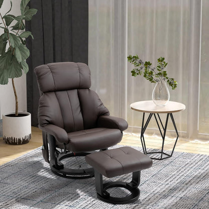 Massage Recliner Chair with Ottoman, 360° Swivel Recliner and Footstool, 10 Point Vibration, PU Leather Reclining Chair with Side Pocket and Remote Control, Brown-1
