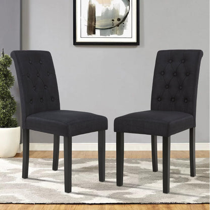 Set of 2 Upholstered Fabric Dining Chairs with Button-Tufted Details (Black)-1