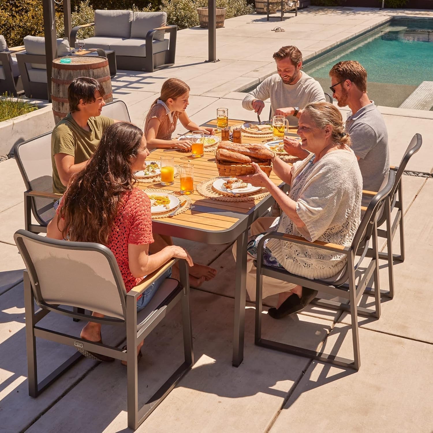 Elegant Outdoor Dining Set with Teak Wood and Aluminum-3