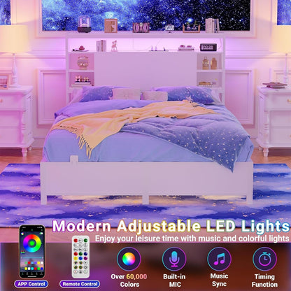 Full Size Headboard With Storage RGB LED Lighting-3